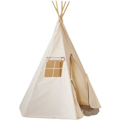 Moi Mili Béžový bavlněný teepee stan Fluffy Pompoms 170 x 130 cm